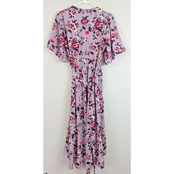 Studio B by Bobeau sz M Wrap Dress purple floral Midi to Maxi ties lined ss 3139 - Picture 4 of 6